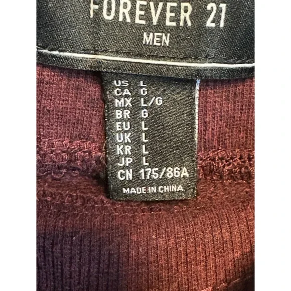 Forever 21 Men's Lounge Jogger Pants Large‎ Maroon Drawstring Pockets Casual - Picture 6 of 7